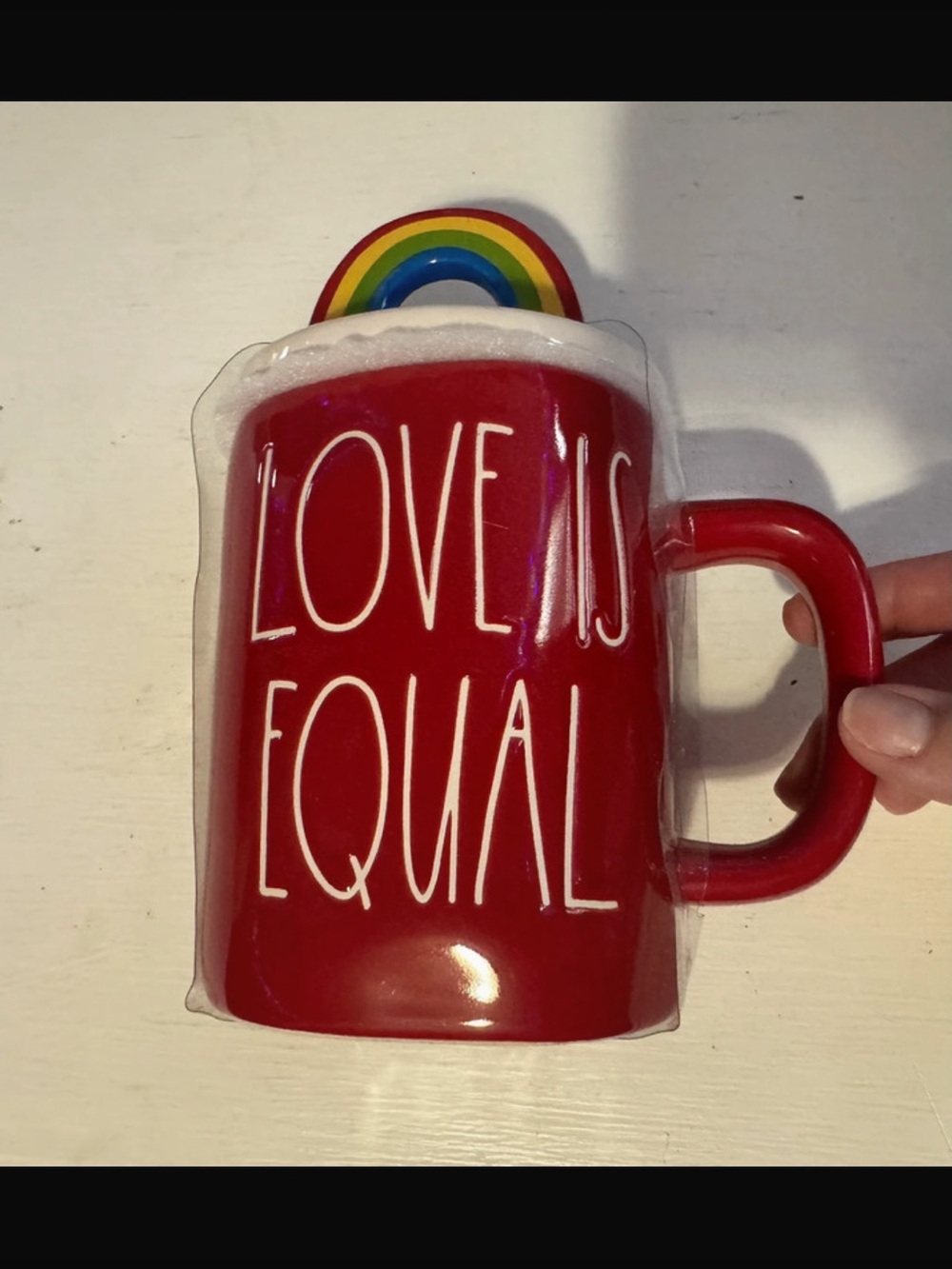 Rae Dunn Red 'Love Is Equal' Mug with Rainbow Accent